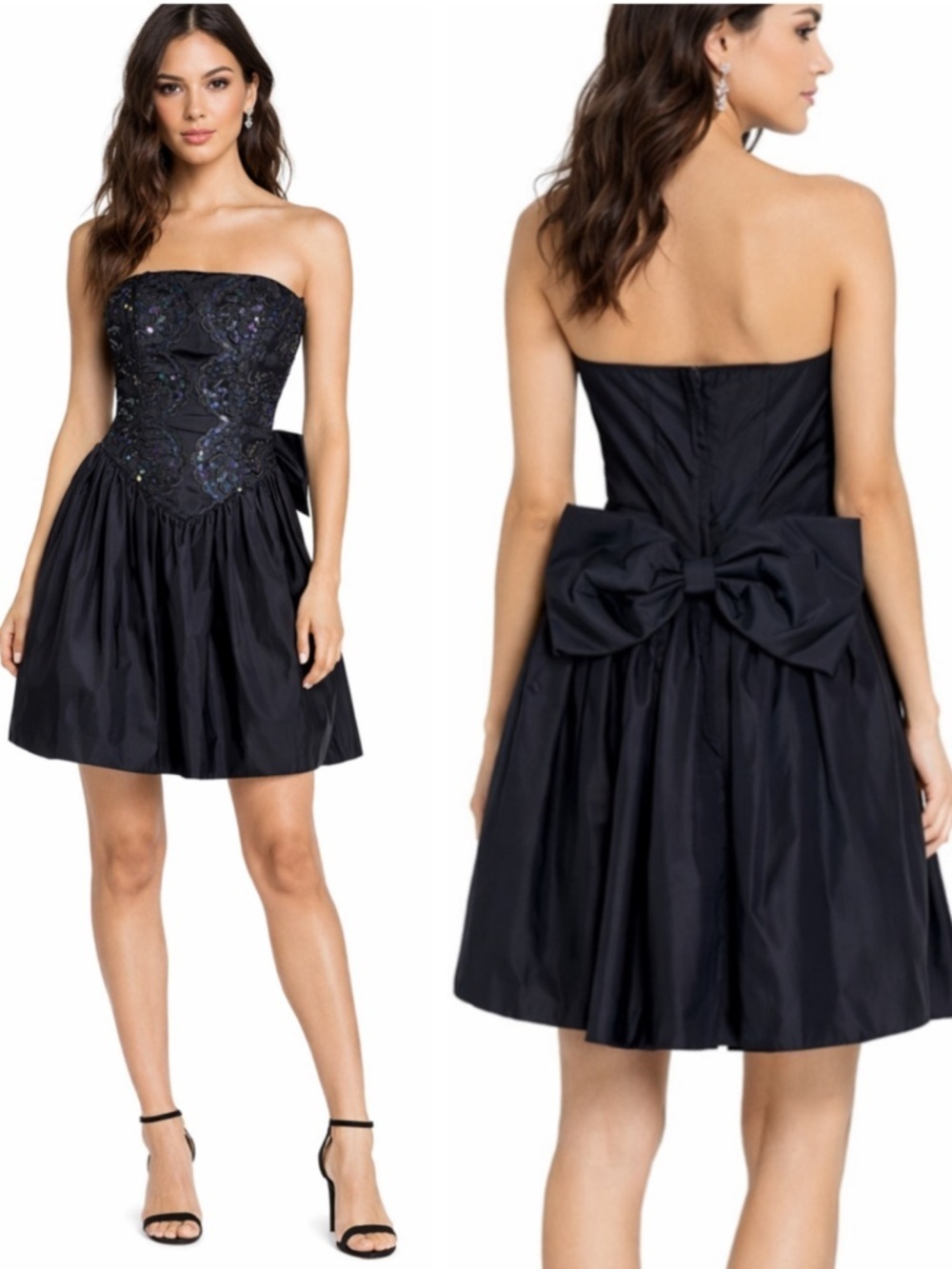 Vintage 80’s Gunne Sax Jessica McClintock Strapless Sequin Satin Mini Dress 3/4